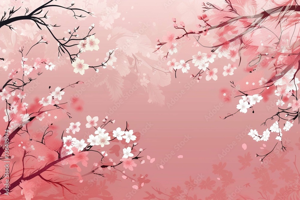 Simple design background with white and pink cherry blossom silhouette image,