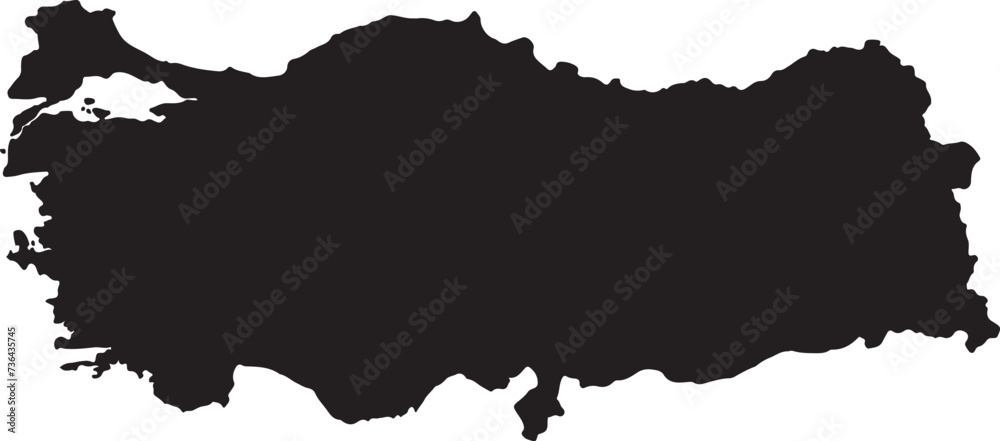 Obraz premium Black basic map of Turkey with flag against white background