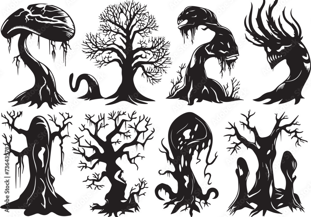 Fototapeta premium Set Trees. Hand drawn vector illustration