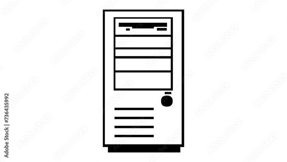 Desktop computer shape icon animated black color in white background Desktop computer shape icon animated black color in white background