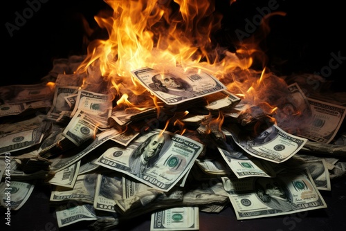 Pile dollars burning. Flame debt. Generate Ai