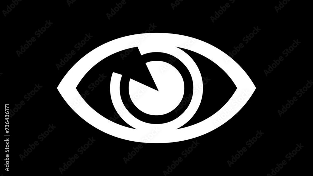 Eye symbol icon animated white color in black background Eye symbol icon animated white color in black background