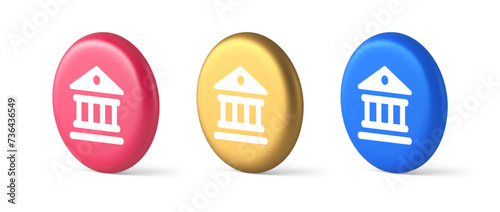 Museum antique building columns button gallery mythology civilization house 3d realistic circle icon