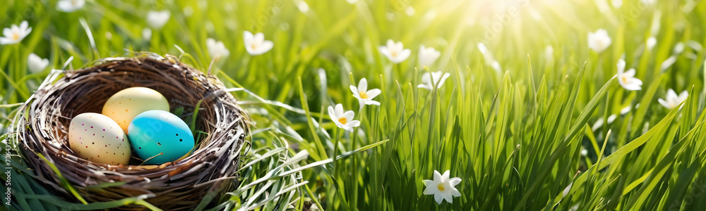 Obraz premium EASTER EGGS IN GRASS FIELD