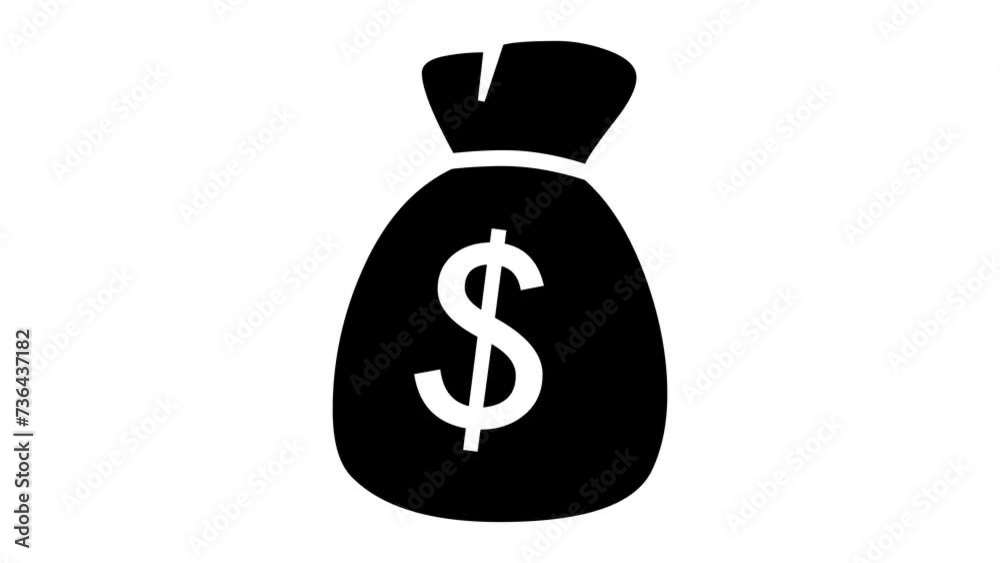 Money bag shape sign icon animated black color in white background Money bag shape sign icon animated black color in white background