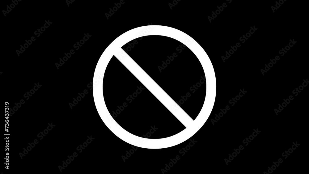 No sign icon animated white color in black background