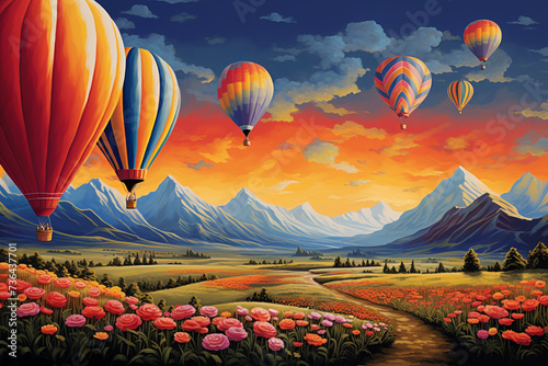 hot air balloon flights over a flower field
