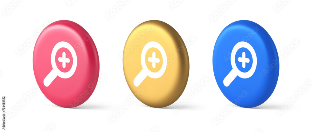Zoom search cyberspace information button discovery magnifying glass plus 3d realistic circle icon Zoom search cyberspace information button discovery magnifying glass plus 3d realistic circle icon