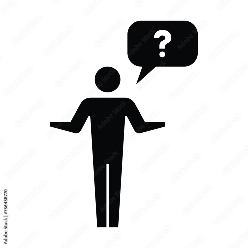 Person with question mark icon, male vector sign for faq, help, ask and customer service symbol pictogram human illustration Person with question mark icon, male vector sign for faq, help, ask and customer service symbol pictogram human illustration
