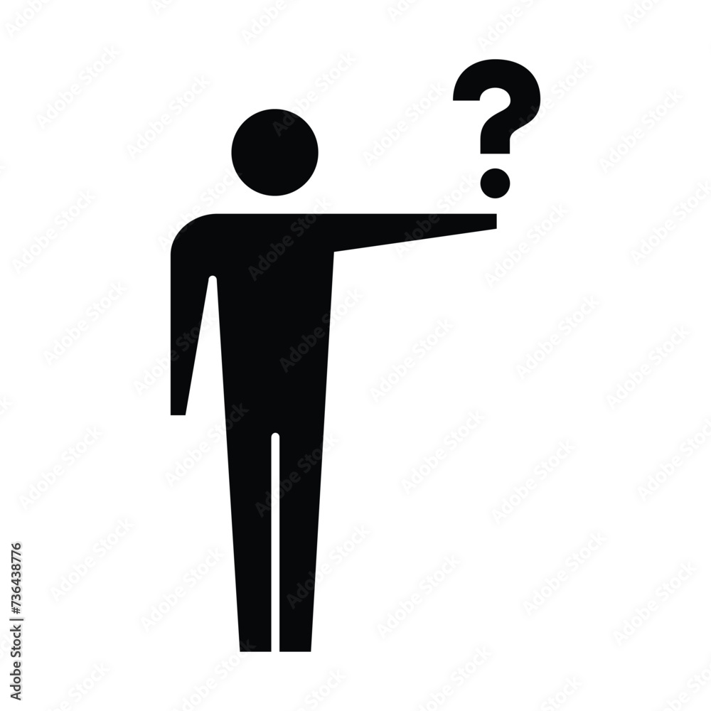 Person with question mark icon, male vector sign for faq, help, ask and customer service symbol pictogram human illustration Person with question mark icon, male vector sign for faq, help, ask and customer service symbol pictogram human illustration