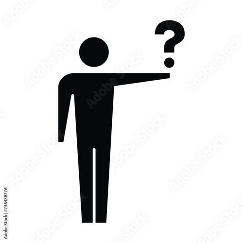 Person with question mark icon, male vector sign for faq, help, ask and customer service symbol pictogram human illustration