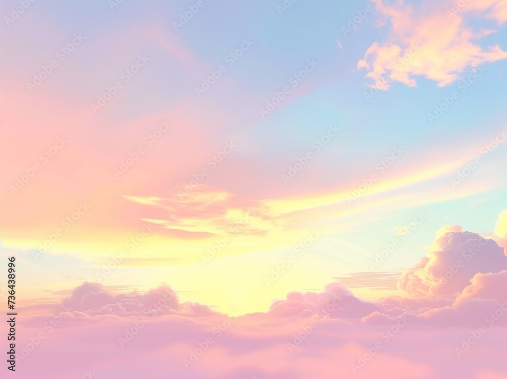 Sunset sky in the morning with sunrise and soft pink clouds with yellow tones.