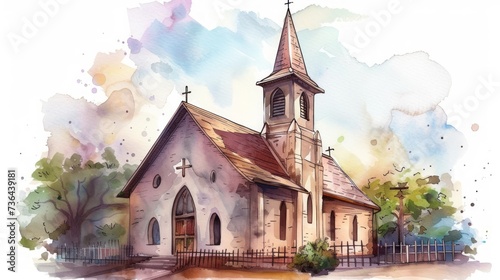 Easter Wedding: Hand-drawn Church Illustration for Greeting Card Generative AI