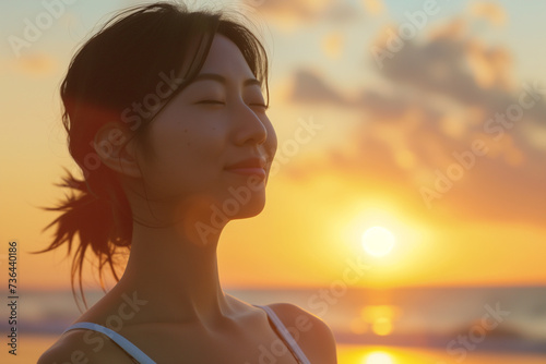 A mindful yoga session on a serene beach at sunrise