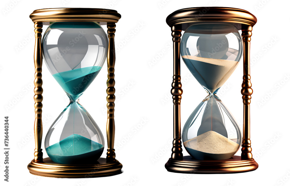 blue color sand clock hourglass timer, time passing old vintage glass ...
