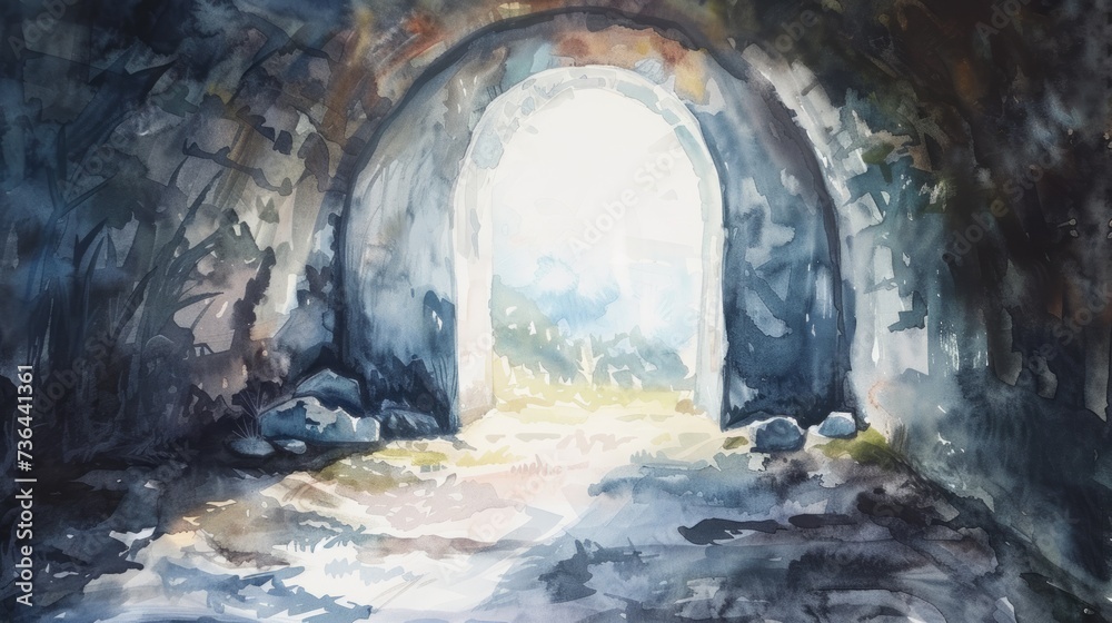 Deserted Tomb in Watercolor Art Generative AI