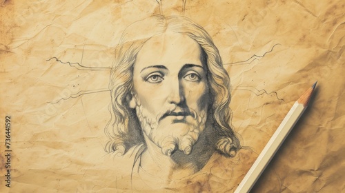 Vintage Illustration of Jesus Making Eye Contact Generative AI