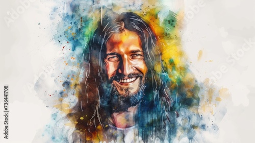 Radiant Portrait of Jesus Christ in Warm Watercolor Hues Generative AI
