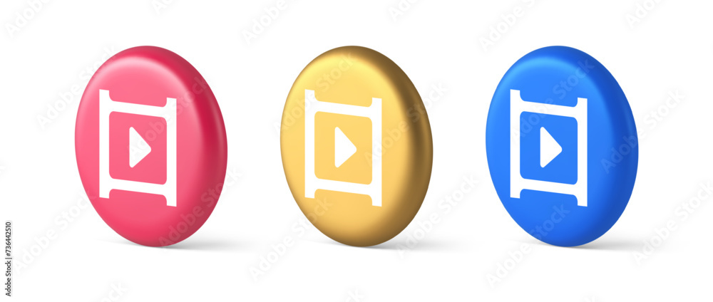 Video film multimedia content play button digital player broadcasting 3d realistic circle icon Video film multimedia content play button digital player broadcasting 3d realistic circle icon
