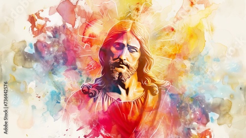 Watercolor Illustration of Sacred Heart of Jesus Christ Generative AI