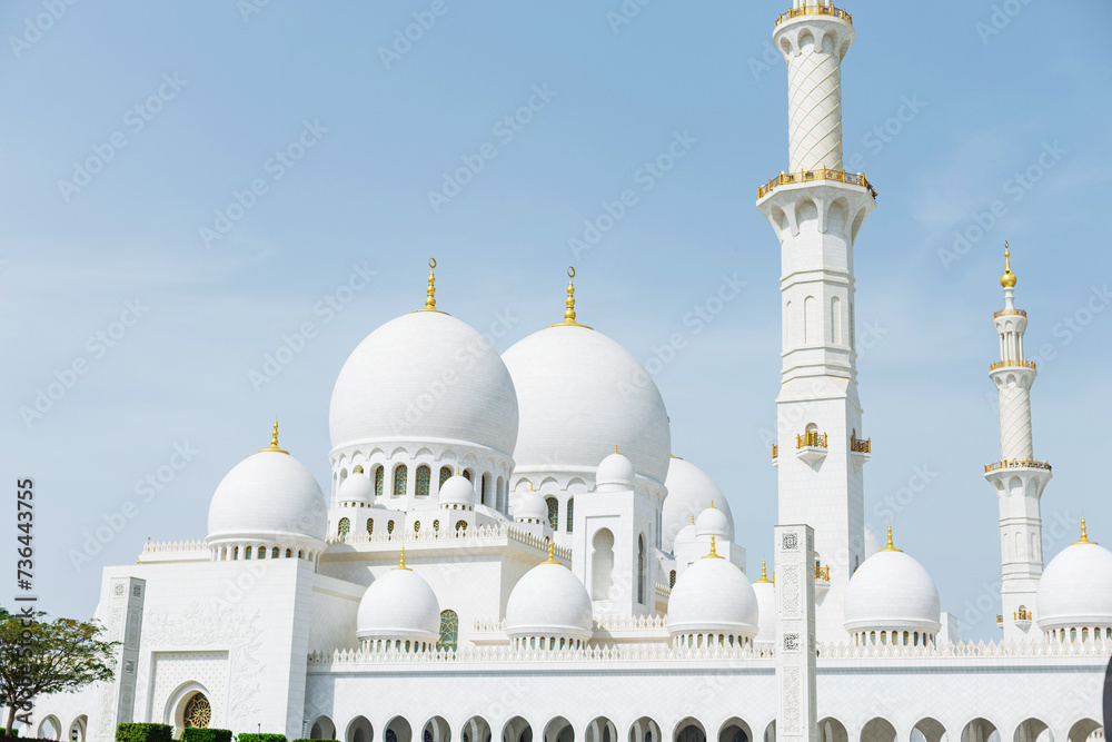 Beautiful white mosque on a sunny day