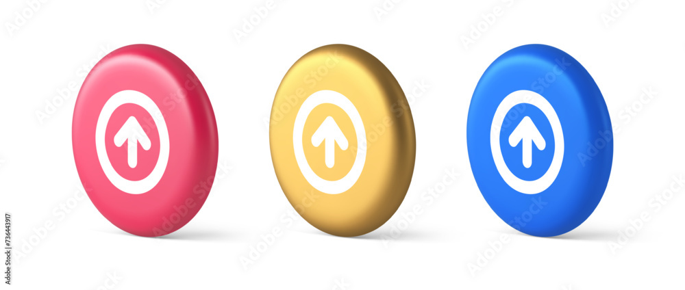 Up arrow round border button cyberspace navigation pointer 3d realistic isometric circle icon Up arrow round border button cyberspace navigation pointer 3d realistic isometric circle icon