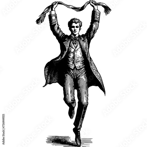 Vintage Man Holding Scarf Above His Head