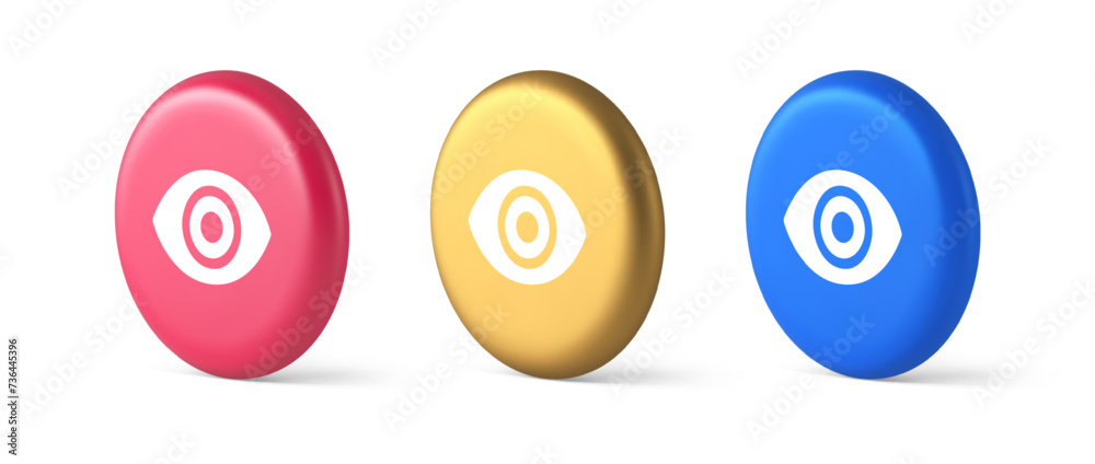 Eye button visibility searching optical lens web application 3d realistic isometric circle icon Eye button visibility searching optical lens web application 3d realistic isometric circle icon