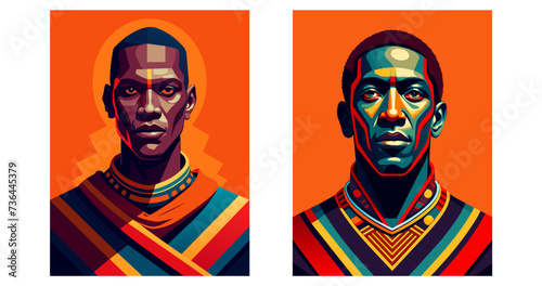 African man Massai. Set flat vector illustration  photo