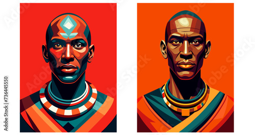 African man Massai. Set flat vector illustration