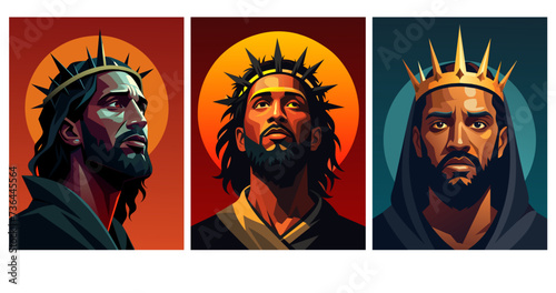 Dark skinned Jesus Christ. Set flat vector illustration 