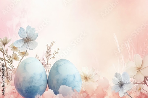 Pastel Watercolor Easter Eggs Nestled Among Spring Florals.