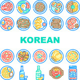 korean cuisine food meal icons set vector