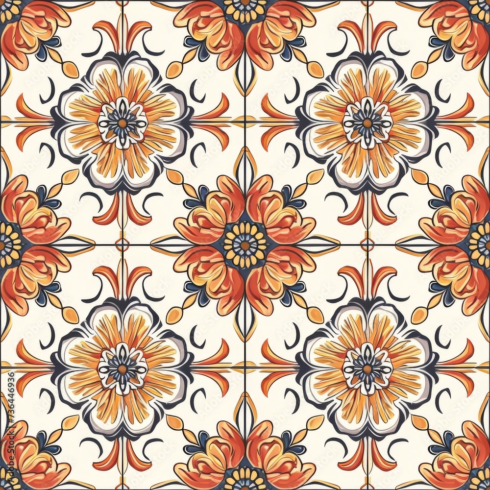 Elegant Baroque Inspired Floral Tile Design.
