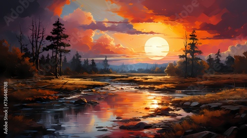 A vibrant orange sunset painting the sky with warm hues