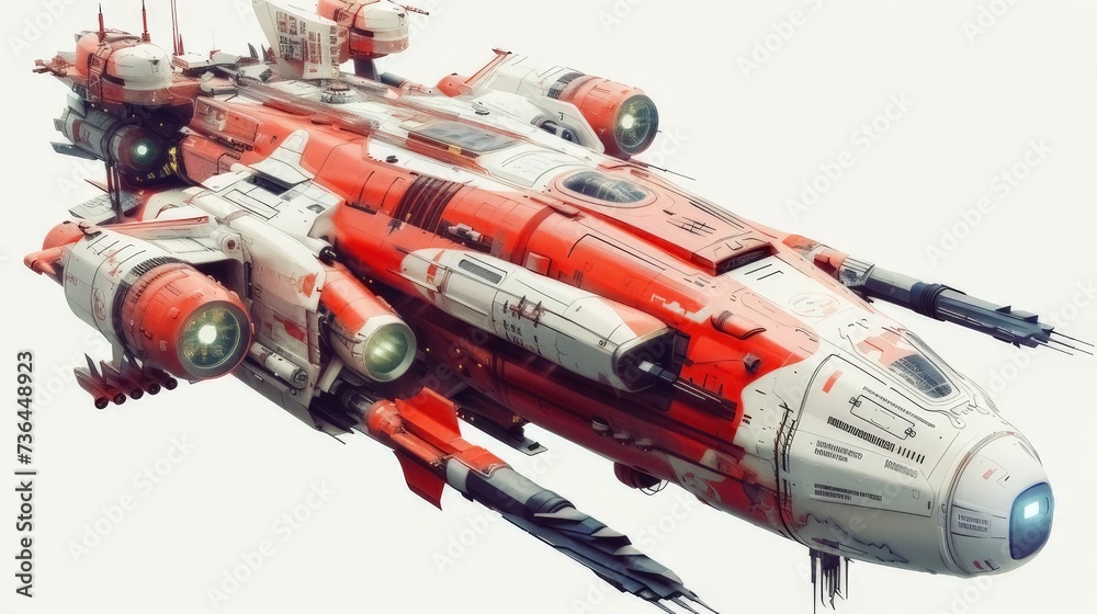 Futuristic space battleship against a neutral background

