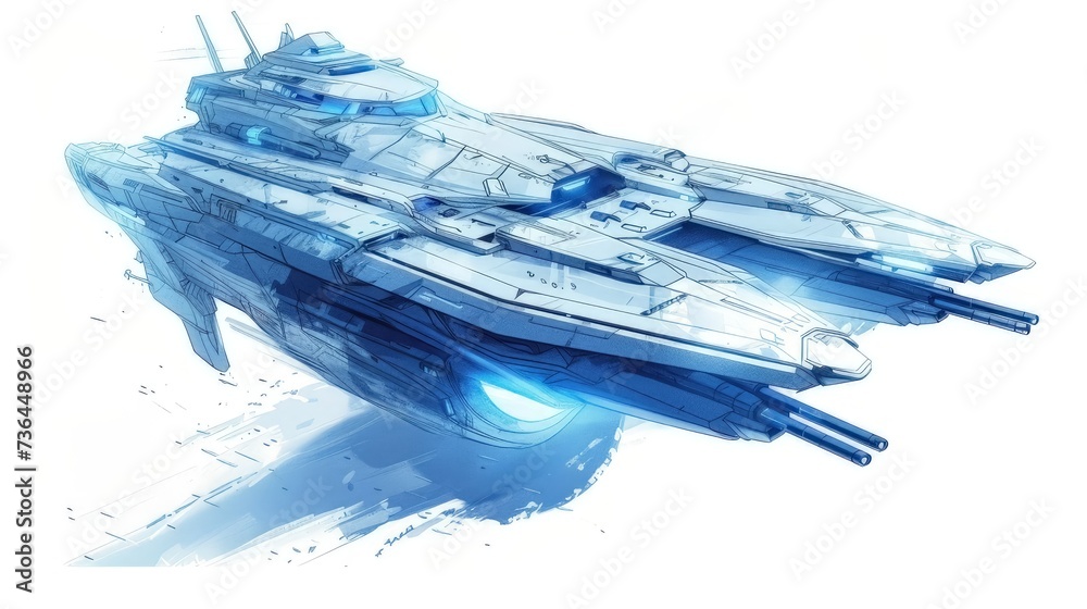 Fototapeta premium Futuristic space battleship against a neutral background 