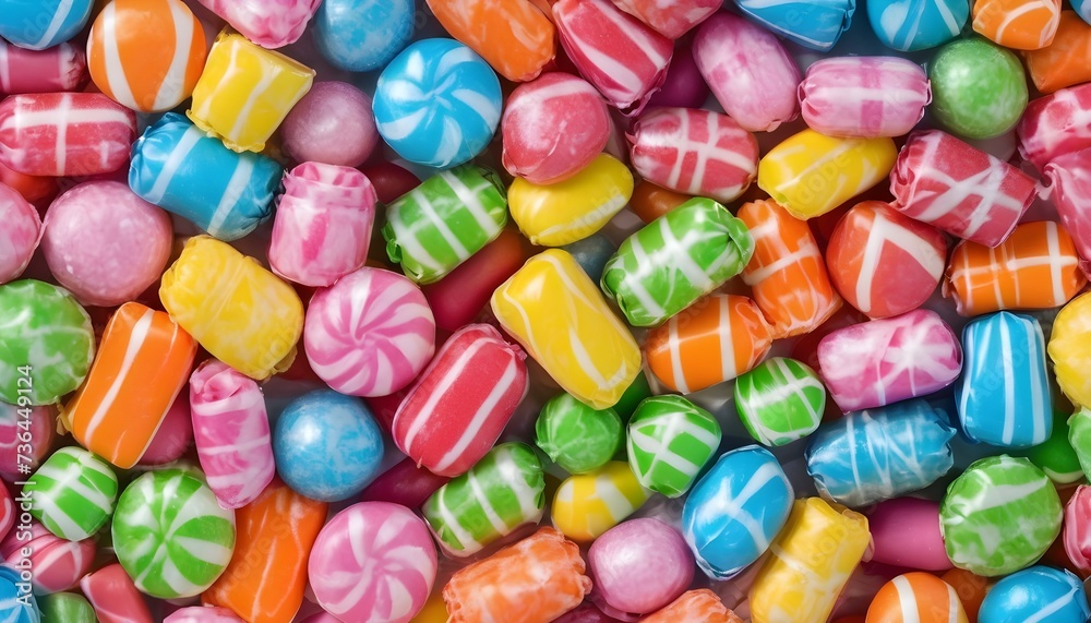 Multitude of wrapped colorful candies background Multitude of wrapped colorful candies background