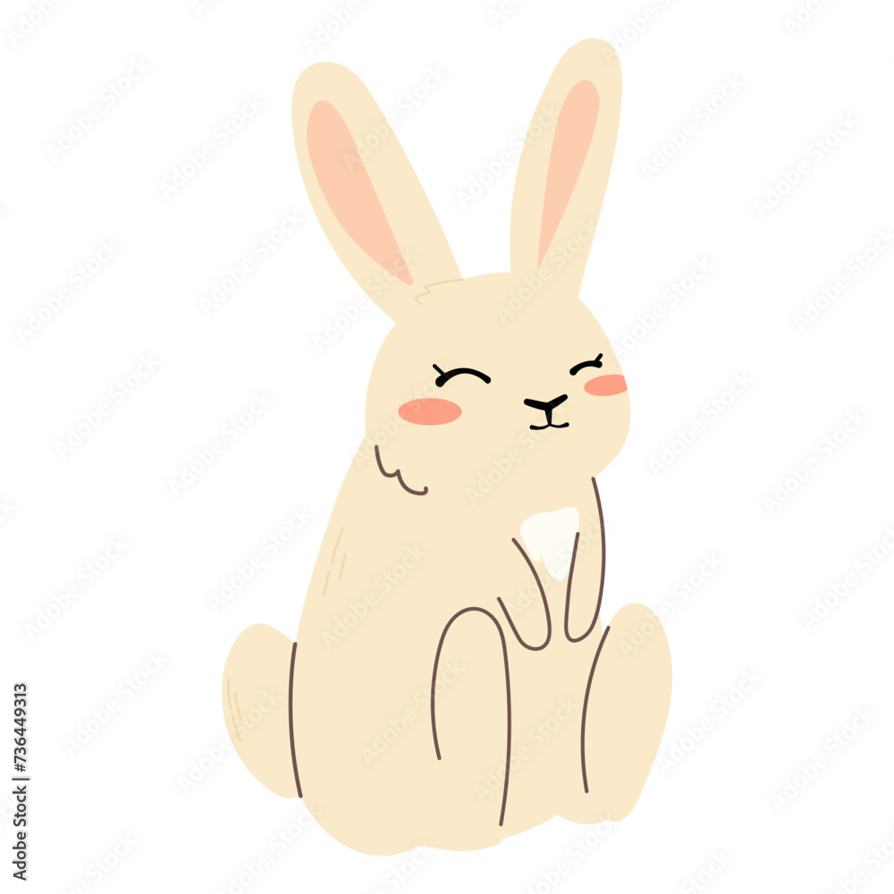 Fototapeta premium Adorable easter bunny. Hand drawn cute baby character. Spring element decoration in modern simple cartoon flat style for print design. cute spring animal in flat style. Kids design, fabric, wrapping