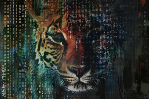 Create an artistic piece that combines binary code and animal imagery photo