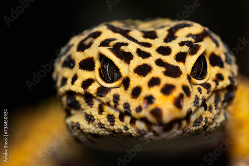 Detailed portrait of leopard gecko (eublepharis macularius). on nature background.Leopard gecko lizard, close up macro. © MD Media
