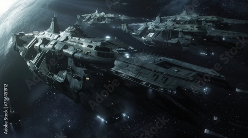 Interstellar War Scene with Battleships in Space 