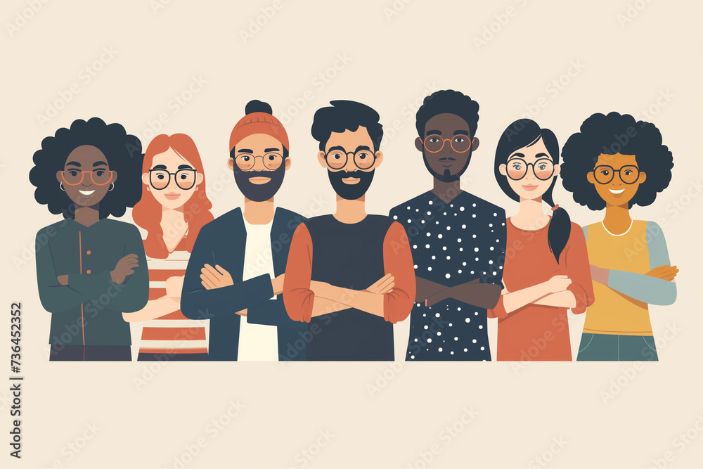 An image showcasing employees from various ethnic backgrounds coming together to celebrate diversity isolated in white background, young people are standing next to each other, Global people diversity An image showcasing employees from various ethnic backgrounds coming together to celebrate diversity isolated in white background, young people are standing next to each other, Global people diversity