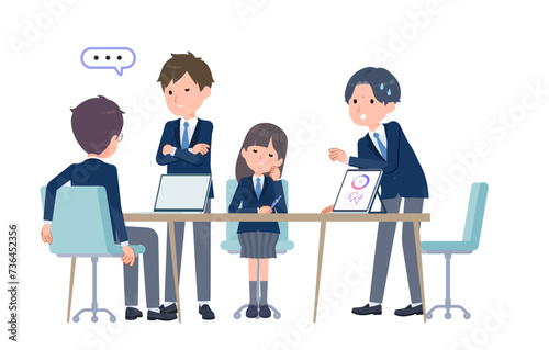 複数人で打ち合わせする学生たち　悪印象　B