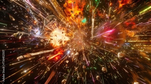 Epic interstellar war unfolds as battleships clash in a mesmerizing scene in space  © Alexander Beker