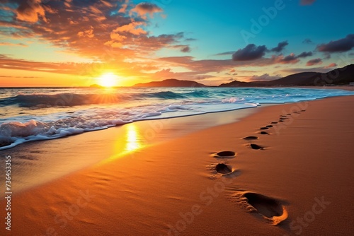 footprints in the sand on a beach © Bogdan