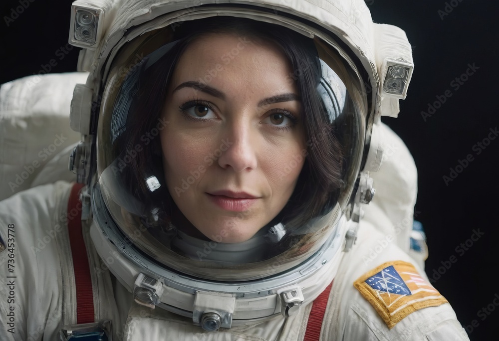 Portrait of an astronaut, a girl in a spacesuit, close-up. Portrait of an astronaut, a girl in a spacesuit, close-up.