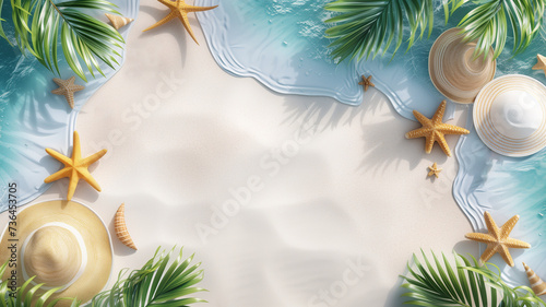 a summer theme background with tropical plant and summer element