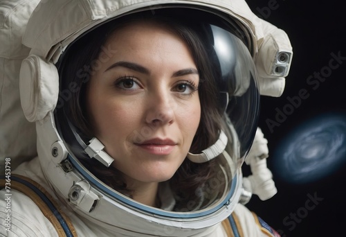 Portrait of an astronaut, a girl in a spacesuit, close-up.