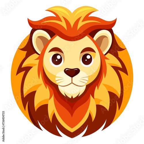 Cute Cartoon Lion Mascot Logo  Vector Illustration on White Background.